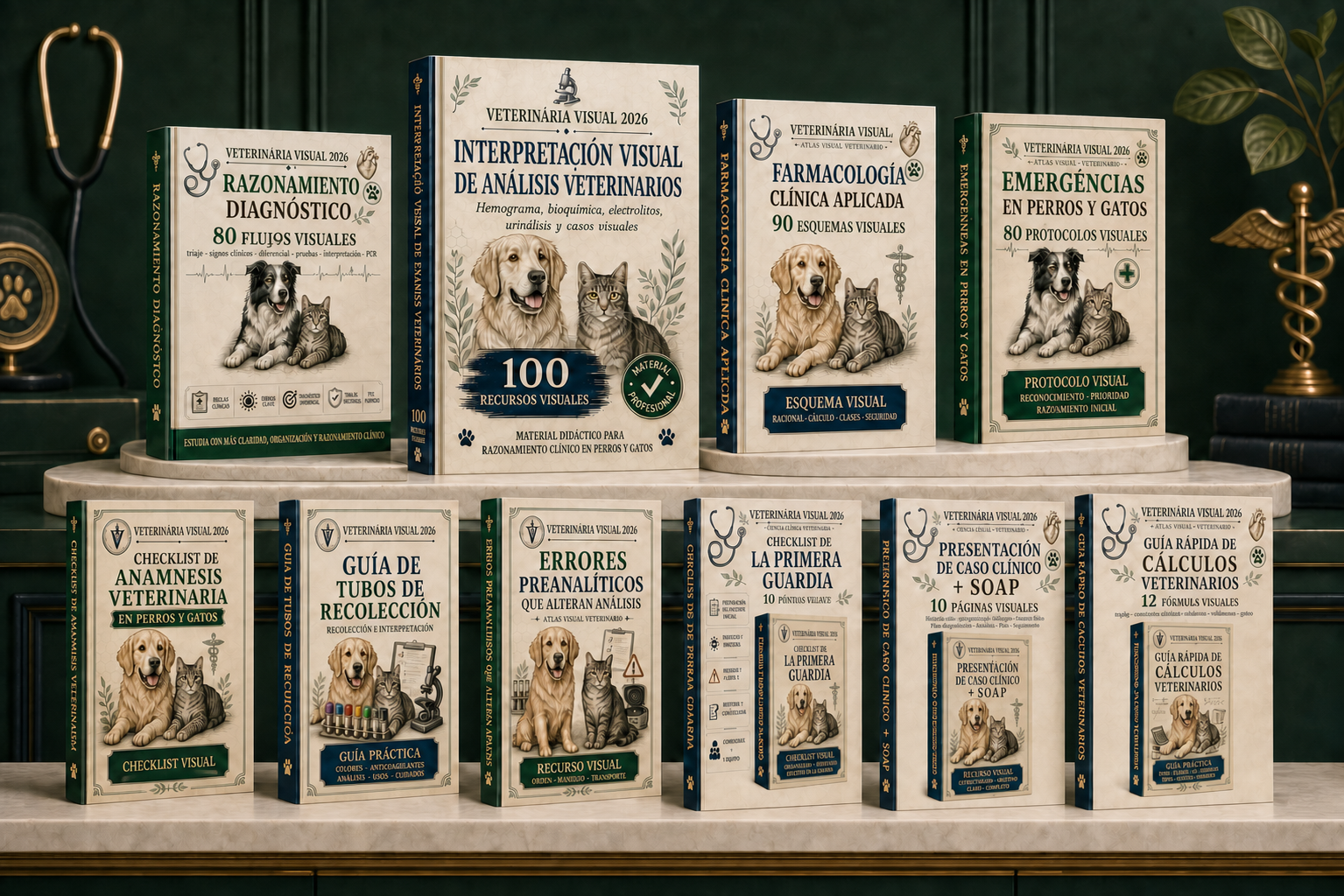 Kit Veterinaria Visual completo con cuatro atlas y seis guías prácticas